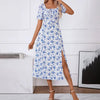 Square Neck Floral Print Dress With Puff Sleeves & Side Slit Maxi Dress by FitiqueFit