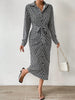 Printed Tie Waist Long Sleeve Midi Shirt Dress