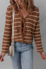 Chestnut Tie Front Striped Knit V Neck Cardigan Sweater by Wild and Free Boutique