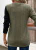 Color Block Ribbed Knit Decor Button T-Shirt by Simply Love