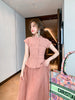 Slim Fit Waist-controlled Top Mesh Pleated Mid-length Dress Set
