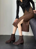Women’s Retro Square-Toe Mid-Heel Chunky Leather Boots by FitiqueFit