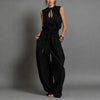 Women's Sleeveless High-Waist Wide-Leg Pleated Jumpsuit by FitiqueFit