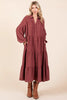 Tiered Button Down Long Sleeve Midi Dress For Women – Button Down Midi Dress, Long Sleeve Tiered Dress, Feminine Midi Dress, Button Front Dress, Elegant Long Sleeve Dress by Stevvex