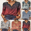 Women's Ethnic Print V-Neck Long Sleeve Loose T-Shirt by FitiqueFit