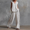 Women’s Sleeveless Striped Top and Full-Length Pants Set by FitiqueFit