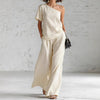 Women's Wide-Leg Pants & Top Set – 2-Piece Three-Quarter Sleeve Outfit by FitiqueFit