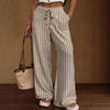 Women's Striped Wide-Leg Trousers – Lace-Up Elastic Waist Loose Fit by FitiqueFit