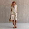 Women's Linen Shirt and Shorts Set – Sleeveless Summer Two-Piece by FitiqueFit