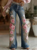 Womens Retro Printed Faux Denim Jeans by My Store