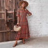 Retro Loose Mixed Color Half Sleeve Dress