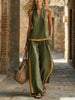 Women’s Contrast Color Sleeveless Vest and Wide-Leg Pants Set by FitiqueFit