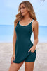 Navy Blue Contrast Edge Ruffled High Waist One Piece Swim Dress by Wild and Free Boutique