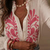 Boho Floral Ruffle Blouse — V-Neck Lantern Sleeve Button-Down Top by FitiqueFit