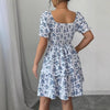 Ditsy Floral High Waist Flared Midi Dress – Short Sleeve Backless Summer Dress by FitiqueFit