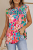 Pink Embroidered Detail Floral Print Ruffle Trim Tank Top