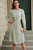 Tie-Waist Round Neck Long Sleeve Dress
