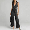 Women’s Western-Style V-Neck Asymmetrical Denim Jumpsuit by FitiqueFit
