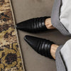 Handmade Sheepskin Ruched Mule Slides – Square Toe Low Heel by FitiqueFit