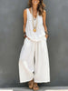 Women’s Cotton Linen Sleeveless Tank Top and Wide-Leg Pants Set by FitiqueFit