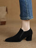 Women's Suede Pointed Toe Chunky Heel Pumps – Deep Vamp Low Heel by FitiqueFit