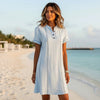 Women's Printed Button-Up Stand Collar Midi Dress – 3/4 Sleeve Loose Fit by FitiqueFit