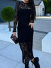 Black Lace Round Neck Long Sleeve Midi Dress Timeless & Elegant Design Women Dress by Stevvex