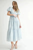 Eyelet Lace Puff Sleeve V Neck Midi Dress For Women – Elegant Fluttering Eyelet Lace Midi Dress, Puff Sleeve Detail, Timeless V Neck Design, Sophisticated Summer Dress by Stevvex