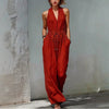 Women's Sleeveless Halter Neck Solid Color Long Jumpsuit by FitiqueFit