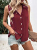 Women's Solid-Color Sleeveless Loose Vest Top – Button Detail by FitiqueFit