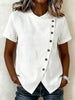 Women's Cross-Neckline Asymmetrical Hem Cotton Linen Top – Loose Fit by FitiqueFit