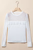 Pearl Decor Mesh Patchwork Ribbed Long Sleeve Top