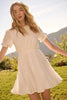 Eyelet Round Neck Puff Sleeve Mini Dress–Cute, Elegant, Feminine and Chic Mini Dress with Romantic Puff Sleeves and Delicate Eyelet Design by Stevvex
