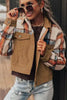 Plaid Corduroy Flap Pockets Button Up Jacket Trendy Outerwear With Classic Flap Pockets For Casual Comfort by Stevvex