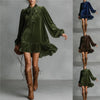 Women’s Bow-Tie Puff Sleeve Dress – Elegant Asymmetric Ruffle Hem Short Dress by FitiqueFit