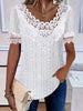 Women's Lace Patchwork Crew Neck Short Sleeve T-Shirt by FitiqueFit