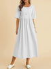 Plus Size Cotton Linen Midi Dress | Round Neck Pocket Dress by FitiqueFit