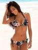 Sunset Bloom 2-Piece Triangle Bikini Set for Women – Vibrant Random Floral Print Halter Neck Swimsuit with Tie-Back Tie-Side Bottoms & High Cut Legs – Women's High-Stretch Swimwear for Summer Beach Escapes by Stevvex