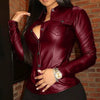 Women's Spring Fall Faux Leather Lapel Shirt by FitiqueFit