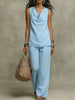 Women's Slash-Neck Sleeveless Tank Top & Casual Pants Set by FitiqueFit