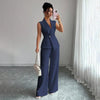 Women's Sleeveless Blazer & Straight-Leg Pants Two-Piece Set by FitiqueFit