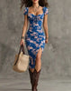 Women's Vintage Puff-Sleeve High-Waist Split Maxi Dress by FitiqueFit