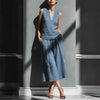Women's Sleeveless Linen Shirt & Cropped Pants Set – Casual 2-Piece Outfit by FitiqueFit