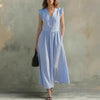 V-Neck Puff-Sleeve Dress with Pockets – Cotton Linen, 7 Colors by FitiqueFit