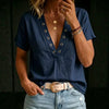 Women's V-Neck Short-Sleeve Loose-Fit Linen Shirt by FitiqueFit