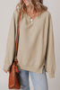 Parchment Raw Edge Exposed Seam Raglan Sleeve Side Slit Sweatshirt by Wild and Free Boutique
