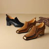 Women's Retro Cowhide Square Toe Chunky Heel Slip-On Pumps by FitiqueFit