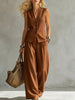 Women's Solid Linen Sleeveless Tank Top & Full-Length Pants Set by FitiqueFit