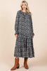 Printed Tie Neck Flounce Sleeve Midi Dress For Women – Fluttering, Feminine and Playful Midi Dress with Ruffled Details by Stevvex