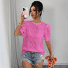 Women's Hollow-Out Lace Puff-Sleeve Shirt Top – Loose Fit by FitiqueFit